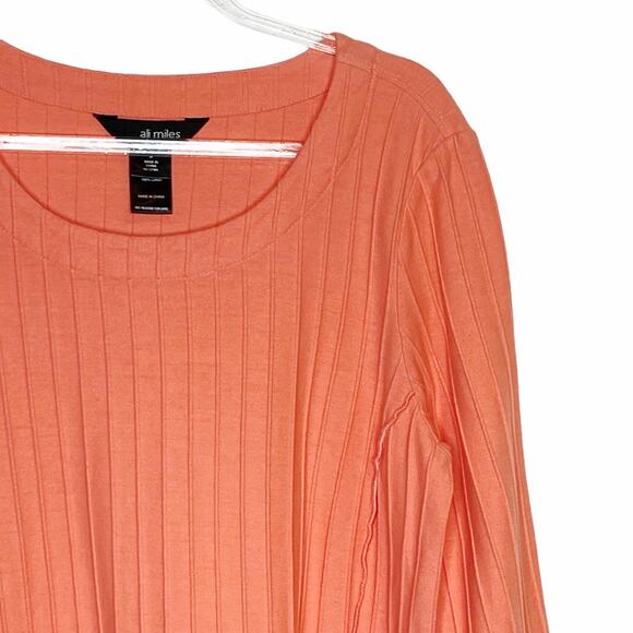 Ali Miles Womens Size Small Coral Tunic Top Textured Pockets Cotton 3/4 Sleeve - Picture 3 of 9